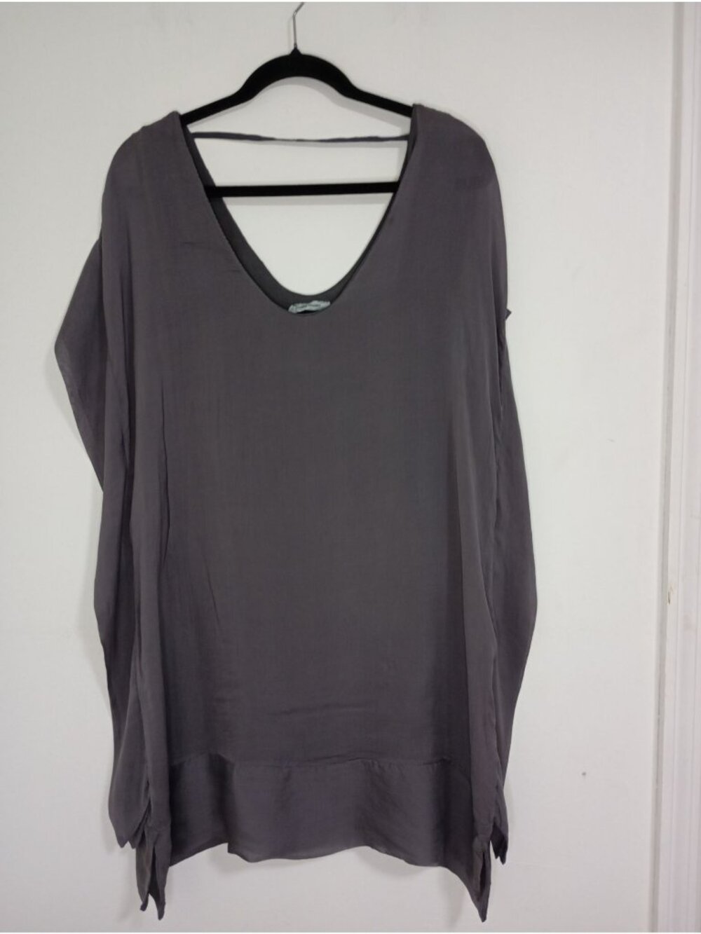 Isabel Tavares Charcoal Gray Silk Tunic Top L/XL Made In Italy Lightweight